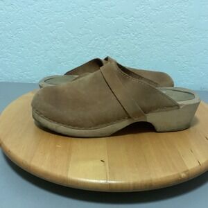 Lotta From Stockholm Womens‎ Brown Soft Suede Wooden Clog Shoes Sz 40